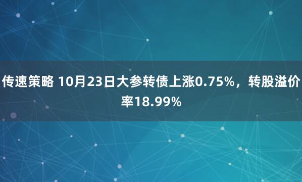 传速策略 10月23日大参转债上涨0.75%，转股溢价率18.99%
